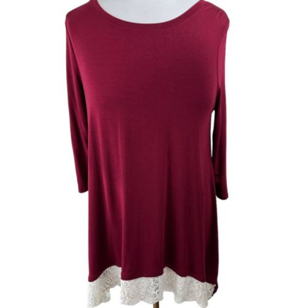 Zenana Premium Women's Burgundy Red SZ XL Soft‎ Jersey Knit Tunic Top Lace Trim